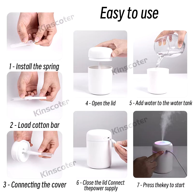 300Ml H2O Air Humidifier Portable Mini USB Aroma Diffuser with Cool Mist for Bedroom Home Car Plants Purifier Humificador