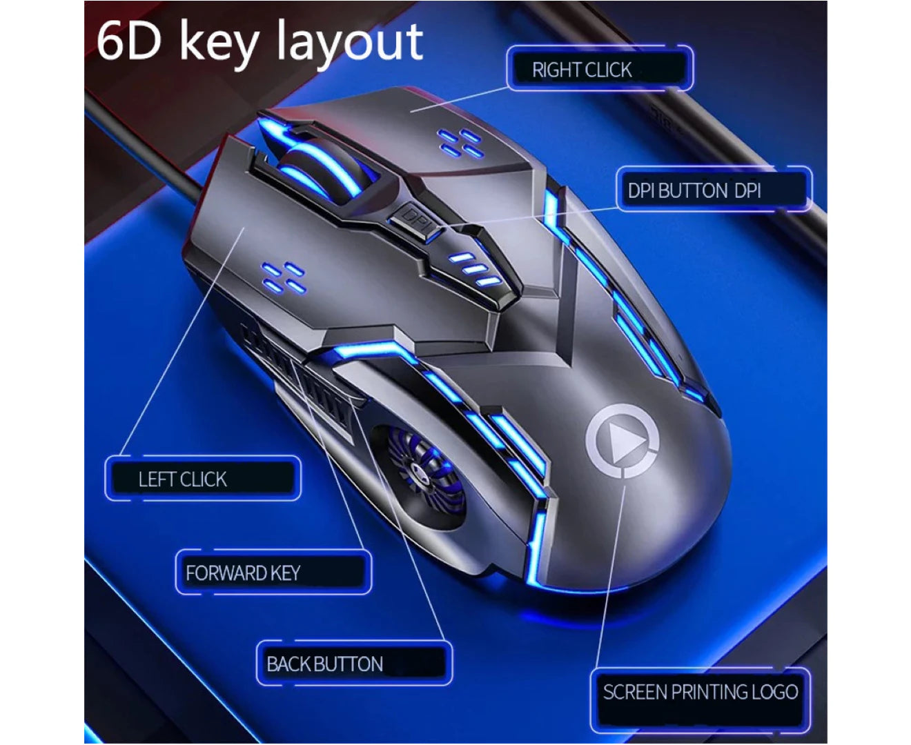 Silent/Sound USB Wired 6-Buttons 3200DPI Adjustable Light Gaming Mouse for PC - White Sound