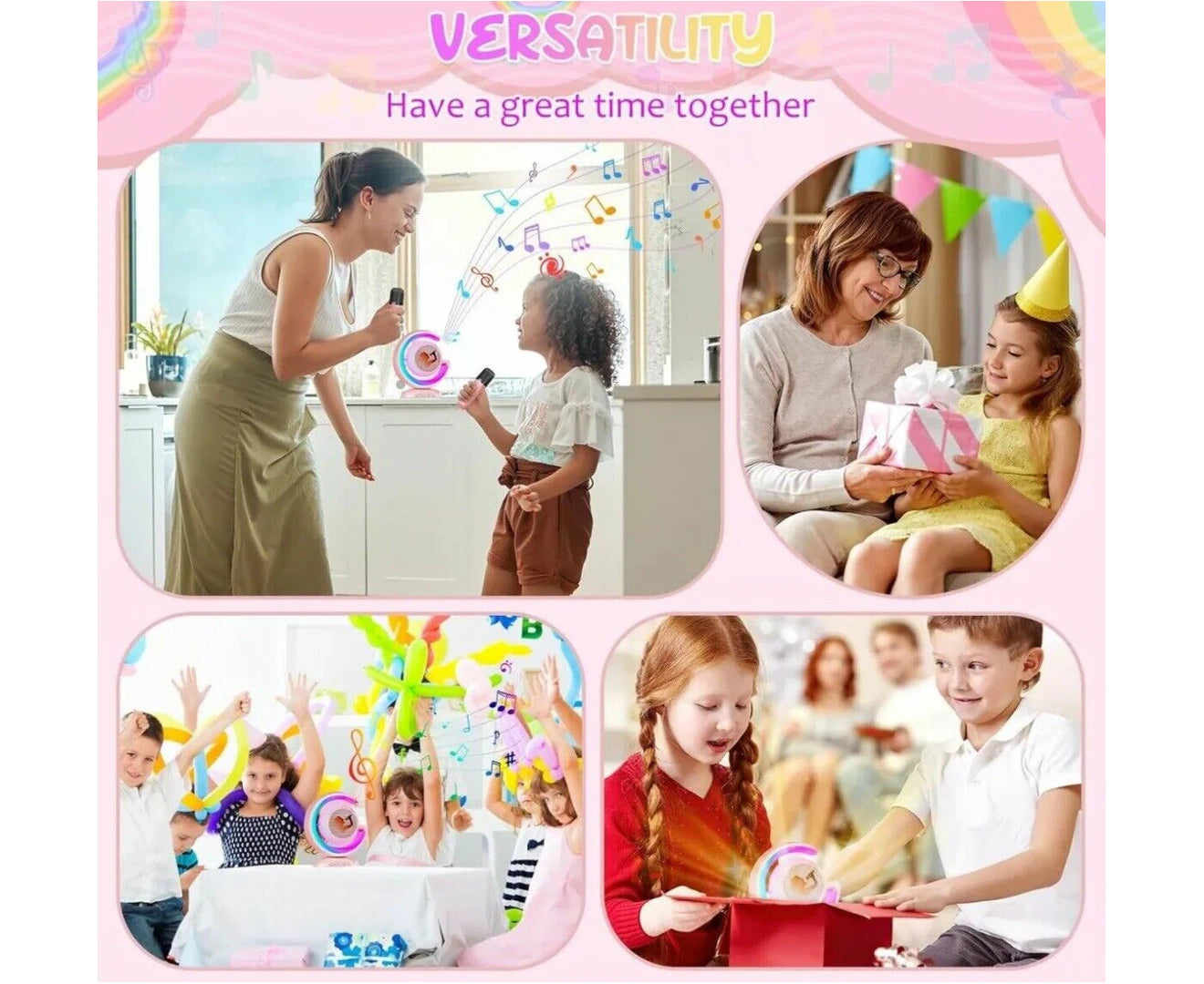 Karaoke Machine Adult Kids Girls Gift 2 Wireless Microphone Portable LED Lights