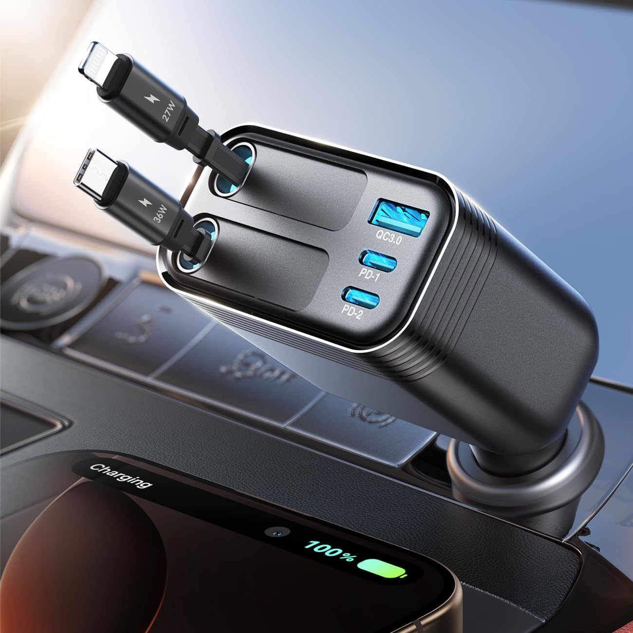 Retractable Car Charger [5 Port Fast Charging] 