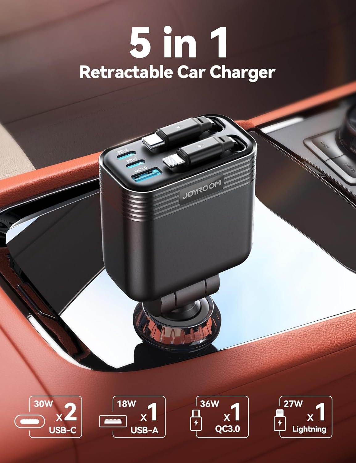 Retractable Car Charger [5 Port Fast Charging] 