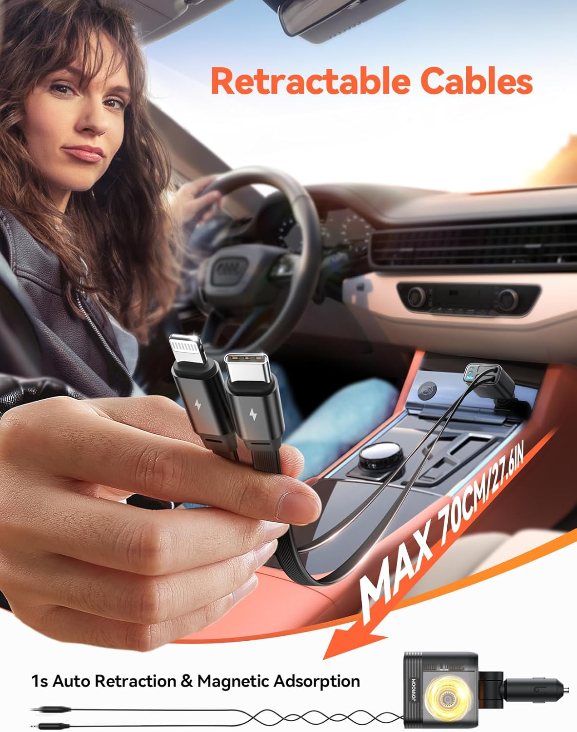 Retractable Car Charger [5 Port Fast Charging] 