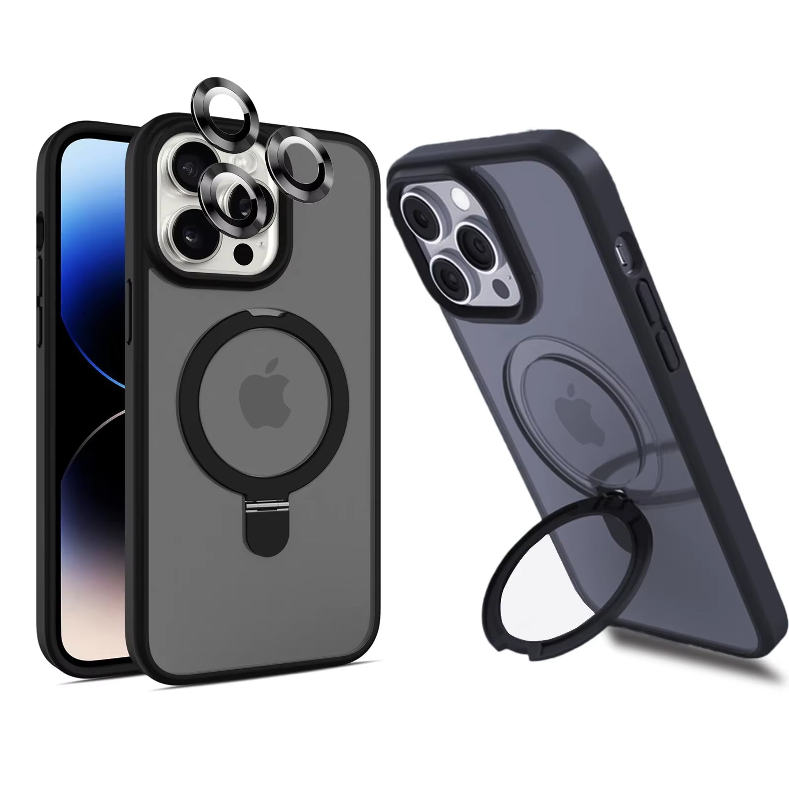 Magnetic Stand Phone Case with Ring Kickstand for  15 Pro Max 14 plus 13 12 11 Cases with Lens Protector Matte Cover
