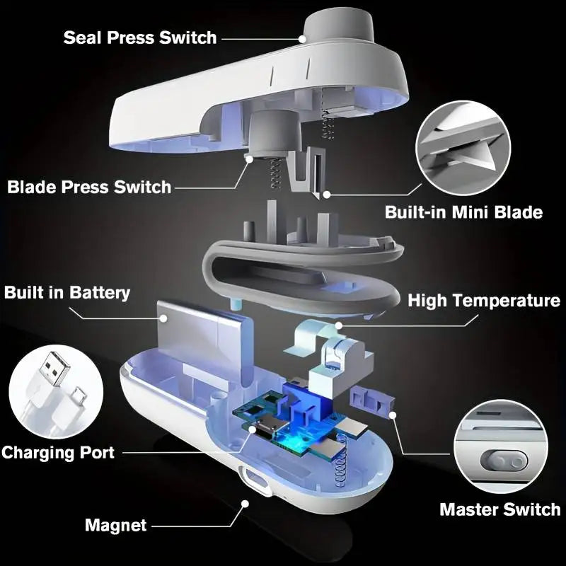 Portable Mini Sealer 2 in 1 Heat Sealer for Snacks Home Use Rechargeable Sealer Vacuum Sealer Snacks Plastic Bag Heat Sealer