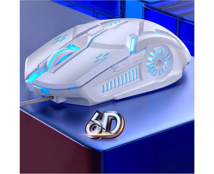 Silent/Sound USB Wired 6-Buttons 3200DPI Adjustable Light Gaming Mouse for PC - White Sound