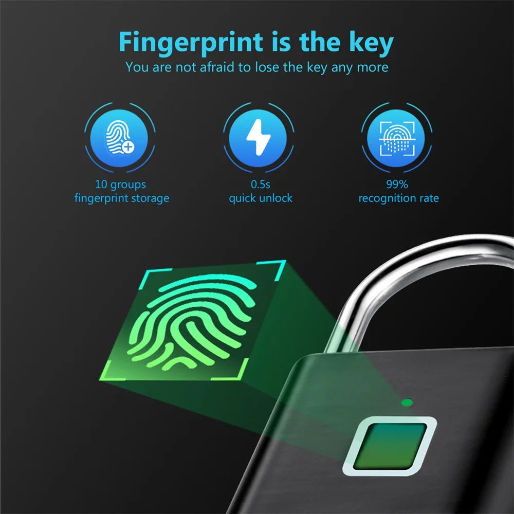 Keyless USB Charging Fingerprint Lock Smart Padlock 