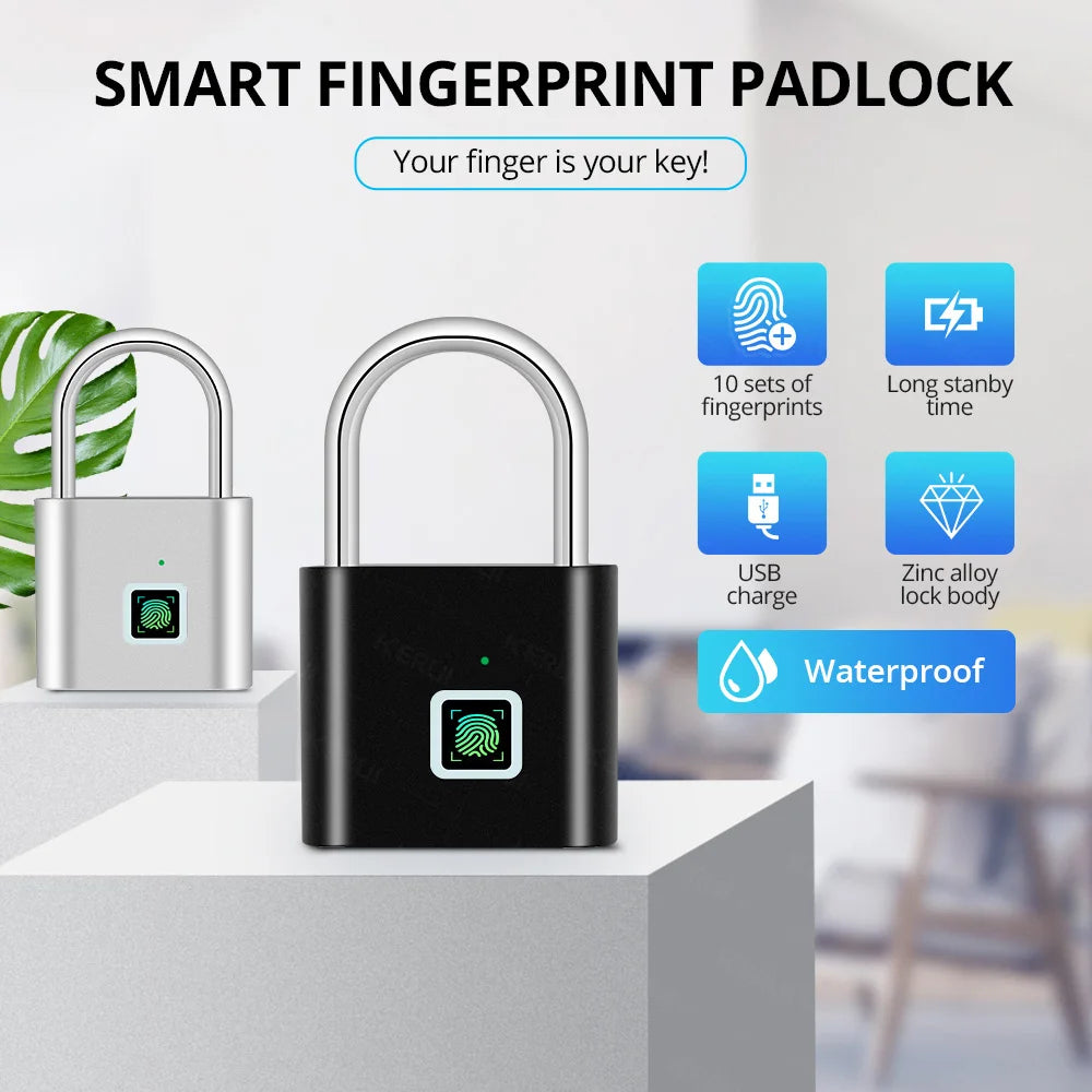 Keyless USB Charging Fingerprint Lock Smart Padlock 