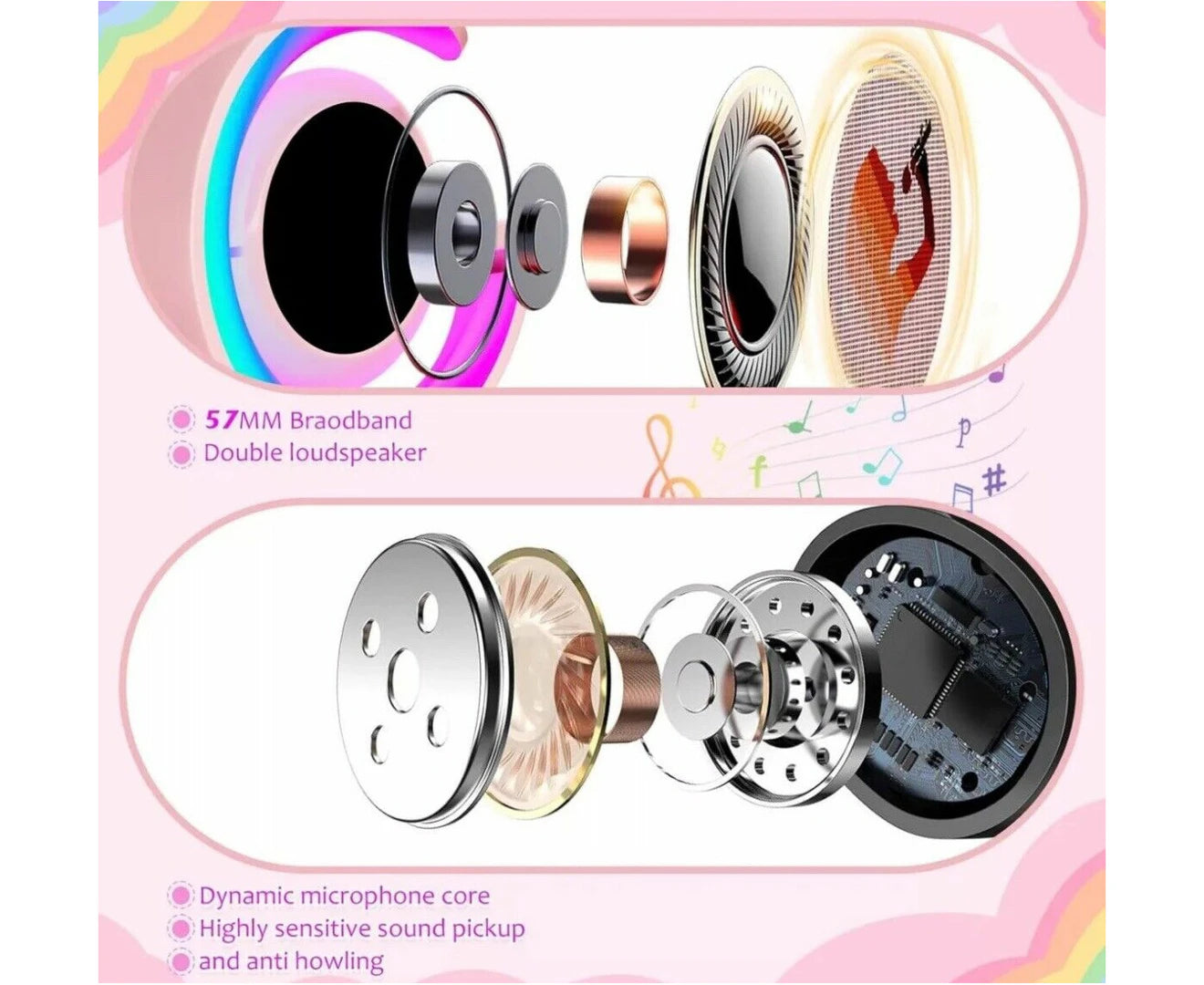 Karaoke Machine Adult Kids Girls Gift 2 Wireless Microphone Portable LED Lights