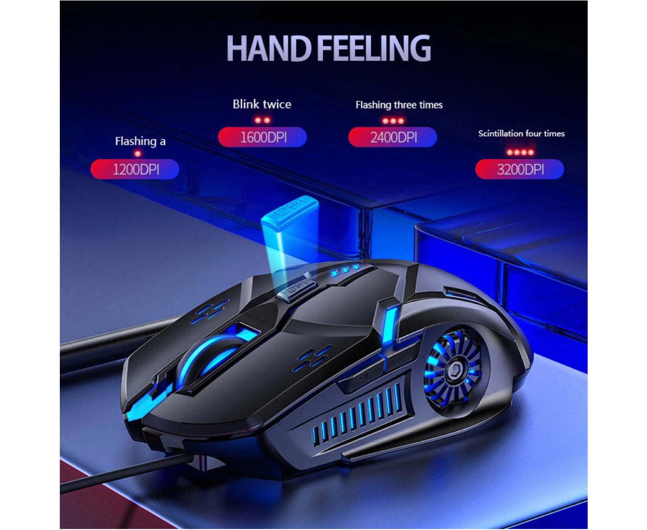 Silent/Sound USB Wired 6-Buttons 3200DPI Adjustable Light Gaming Mouse for PC - White Sound