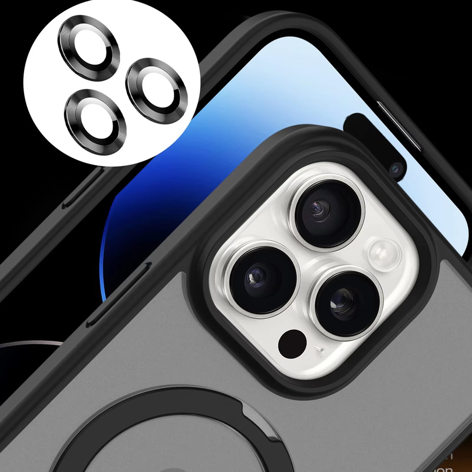 Magnetic Stand Phone Case with Ring Kickstand for  15 Pro Max 14 plus 13 12 11 Cases with Lens Protector Matte Cover