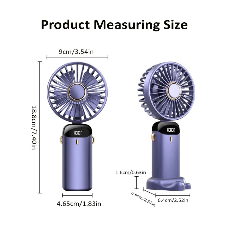 1800Mah Handheld Mini Fan Foldable Portable Neck Hanging Fans 5 Speed USB Rechargeable Fan with Phone 